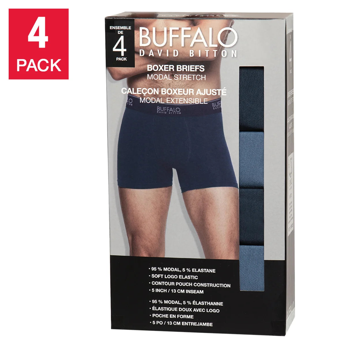 BUFFALO MEN'S 4 PACK BOXER BRIEFS (BLUE)