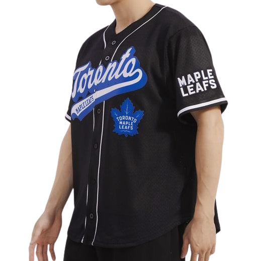 PRO STANDARD NHL TORONTO MAPLE LEAFS MEN'S MESH BUTTON UP BLACK JERSEY