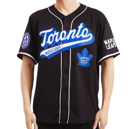 PRO STANDARD NHL TORONTO MAPLE LEAFS MEN'S MESH BUTTON UP BLACK JERSEY