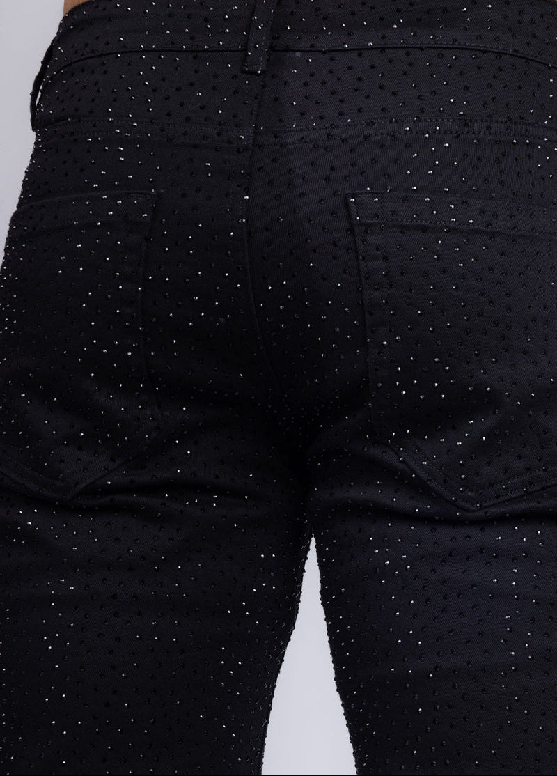 BARABAS MEN'S DOLOROSA RHINESTONE STRETCH BLACK DENIM JEANS