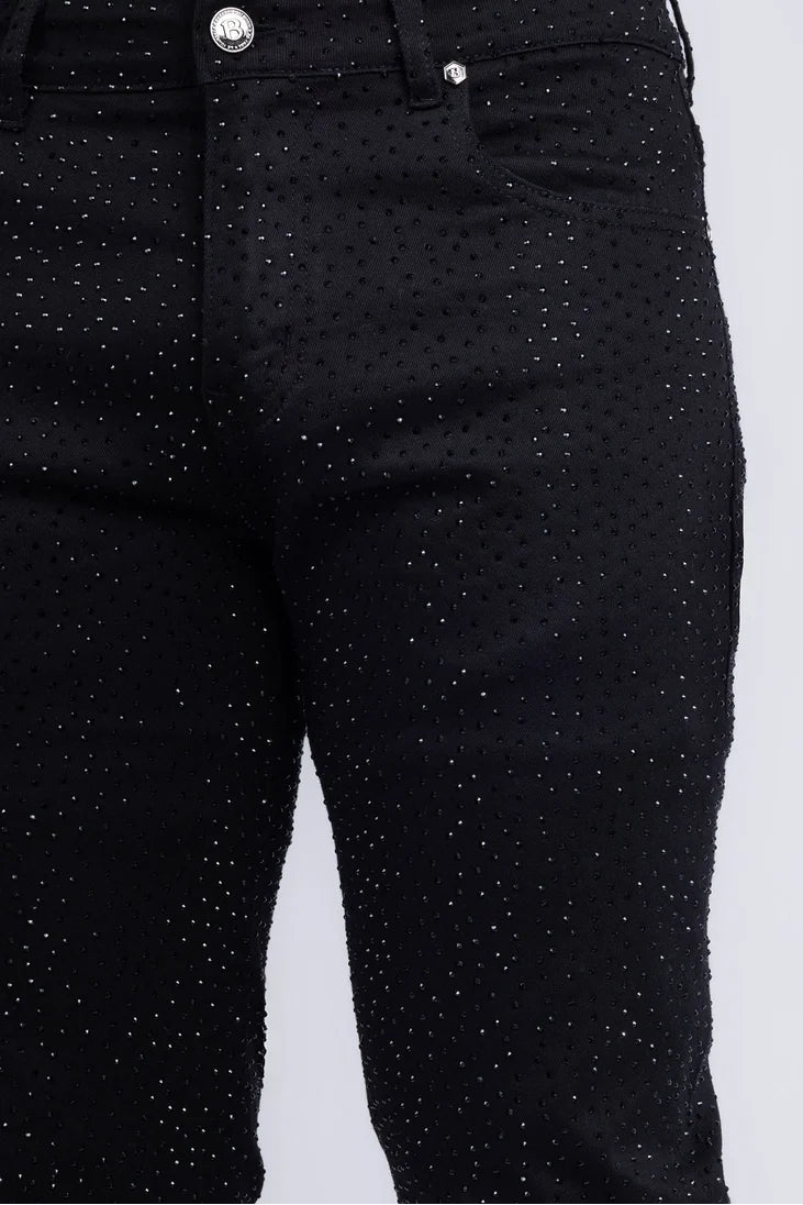 BARABAS MEN'S DOLOROSA RHINESTONE STRETCH BLACK DENIM JEANS