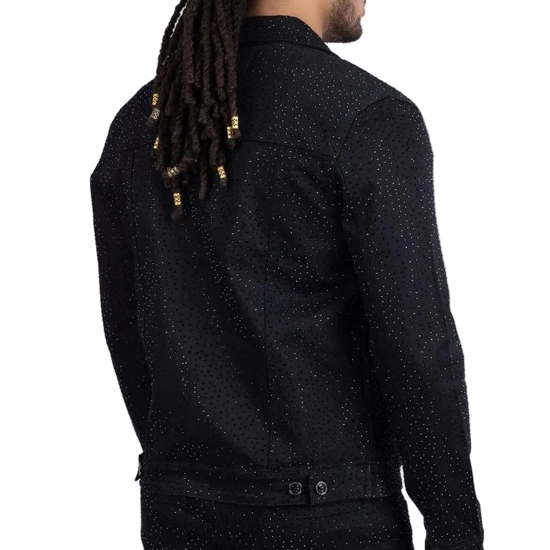BARABAS MEN'S DOLOROSA RHINESTONE BLACK DENIM JACKET