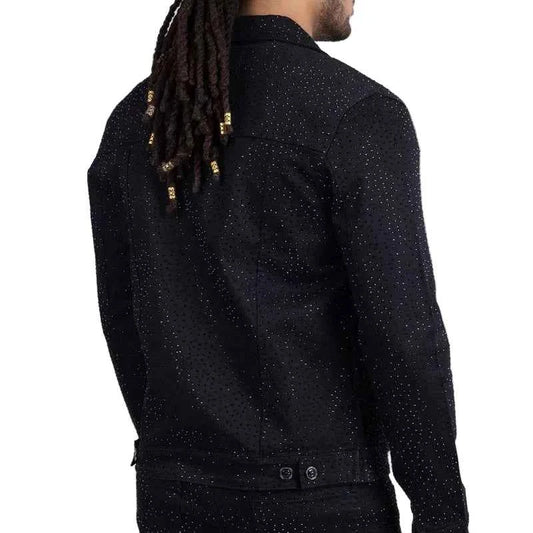 BARABAS MEN'S DOLOROSA RHINESTONE BLACK DENIM JACKET