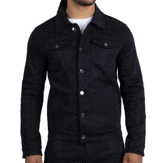 BARABAS MEN'S DOLOROSA RHINESTONE BLACK DENIM JACKET