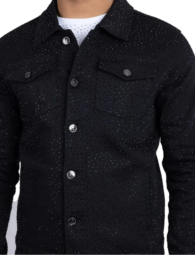 BARABAS MEN'S DOLOROSA RHINESTONE BLACK DENIM JACKET