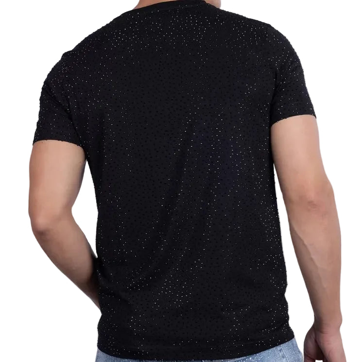 BARABAS MEN'S DOLOROSA RHINESTONE CREW NECK BLACK T-SHIRT