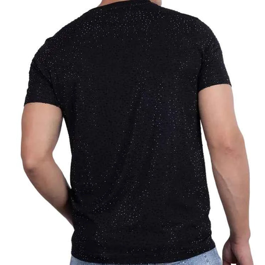 BARABAS MEN'S DOLOROSA RHINESTONE CREW NECK BLACK T-SHIRT