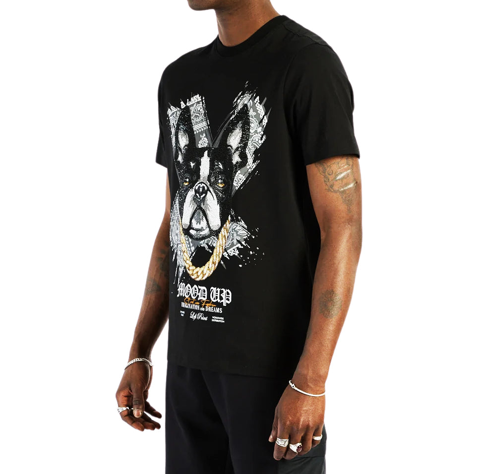 LEFT POINT MEN'S RHINESTONE DESIGN DOG POINT T-SHIRT (BLACK)