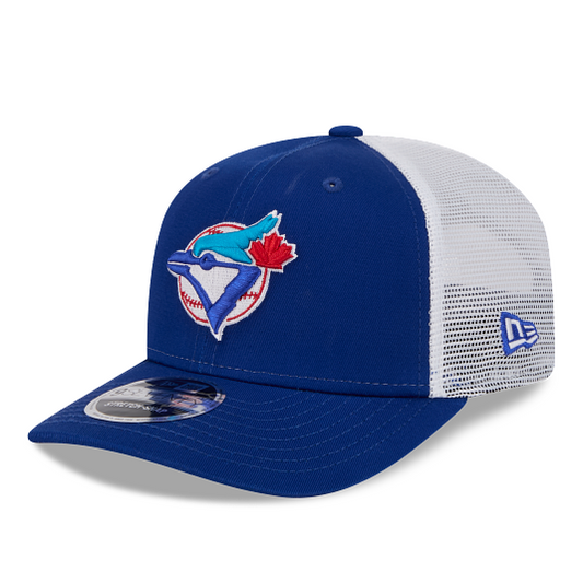 MEN'S NEW ERA MLB TORONTO BLUE JAYS 9SEVENTY STRETCH-SNAP TRUCKER ROYAL BLUE & WHITE SNAPBACK HAT