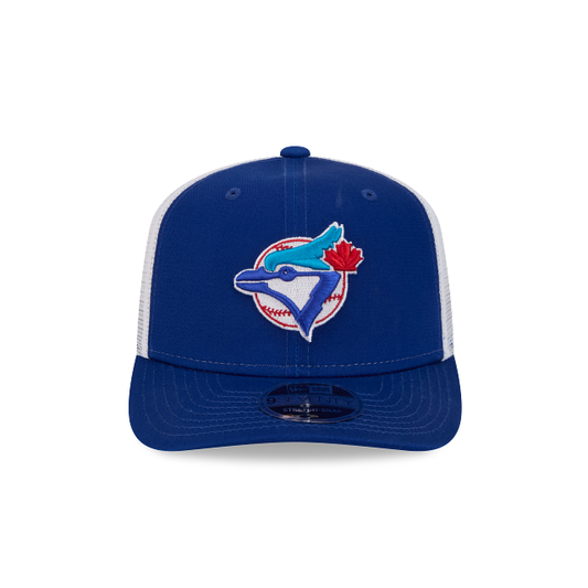 MEN'S NEW ERA MLB TORONTO BLUE JAYS 9SEVENTY STRETCH-SNAP TRUCKER ROYAL BLUE & WHITE SNAPBACK HAT