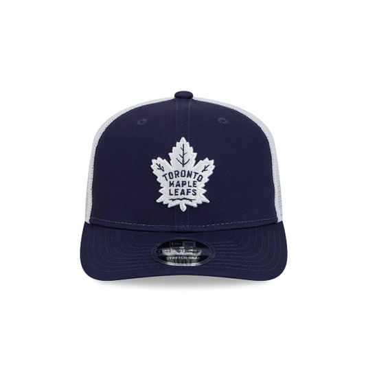 MEN'S NEW ERA NHL TORONTO MAPLE LEAFS 9SEVENTY STRETCH-SNAP TRUCKER NAVY BLUE & WHITE SNAPBACK HAT