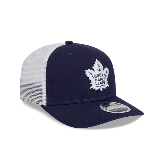 MEN'S NEW ERA NHL TORONTO MAPLE LEAFS 9SEVENTY STRETCH-SNAP TRUCKER NAVY BLUE & WHITE SNAPBACK HAT