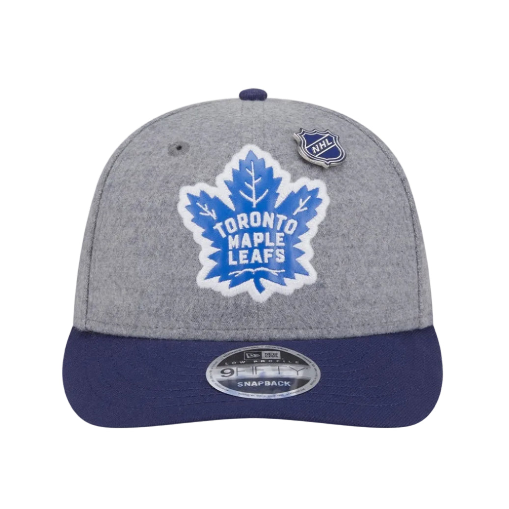 MEN'S NEW ERA NHL EASTERN CONFERENCE TORONTO MAPLE LEAFS 9FIFTY LOW PROFILE HEATHER GREY & NAVY BLUE 2 TONE SNAPBACK HAT