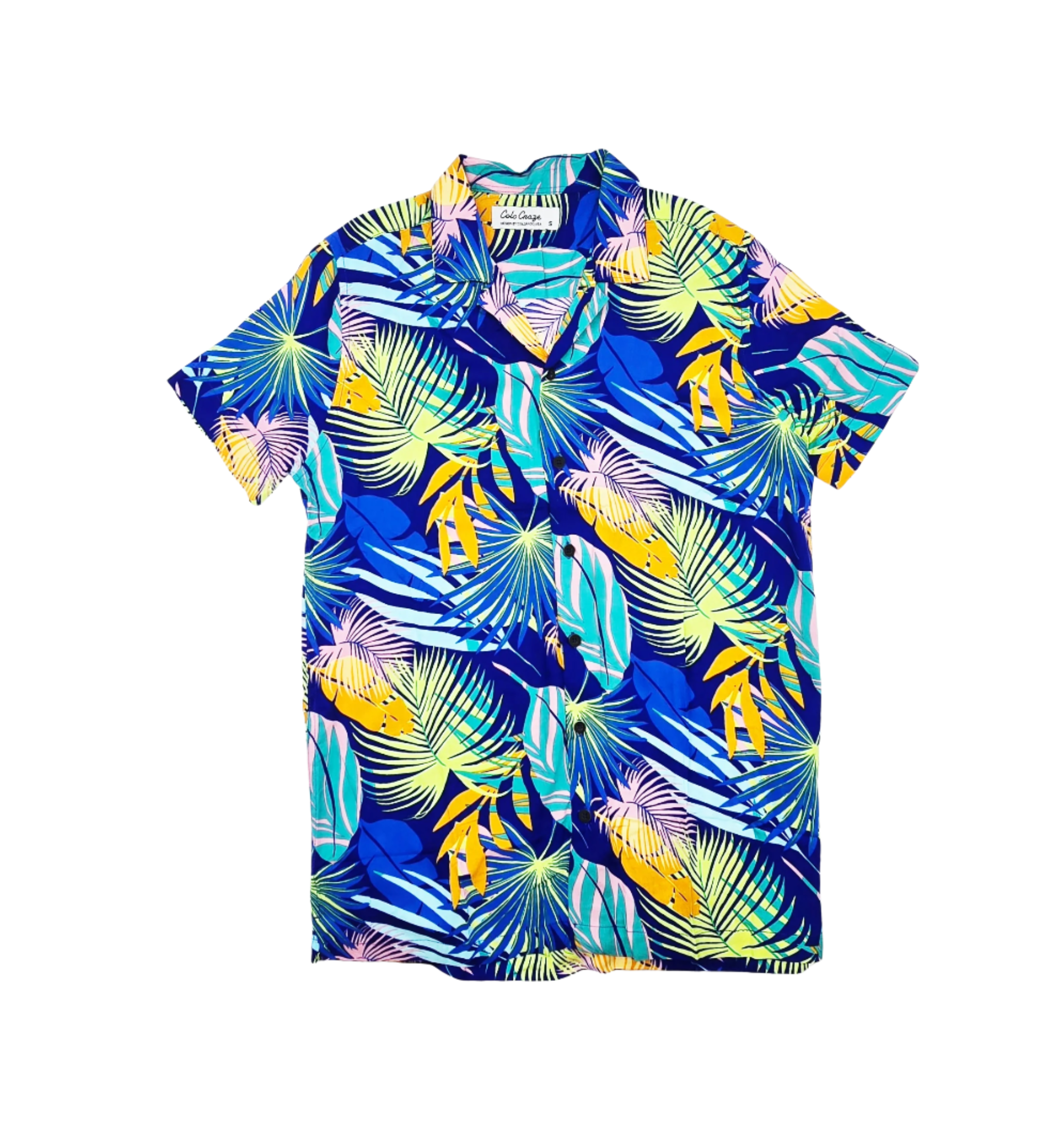 MEN'S COLOR CRAZE 2-PIECE BUTTON UP SHORT SLEEVES SHIRT & SHORTS SET (JUNGLE BLUE)