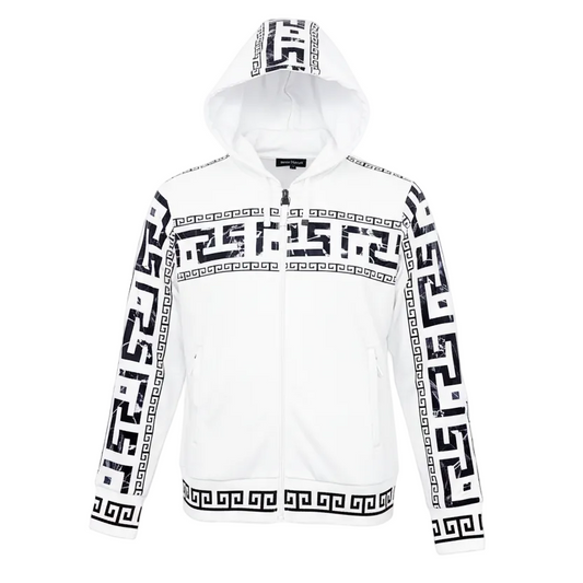 MEN'S EMBROIDERED ZIPPER HOODIE (WHITE)