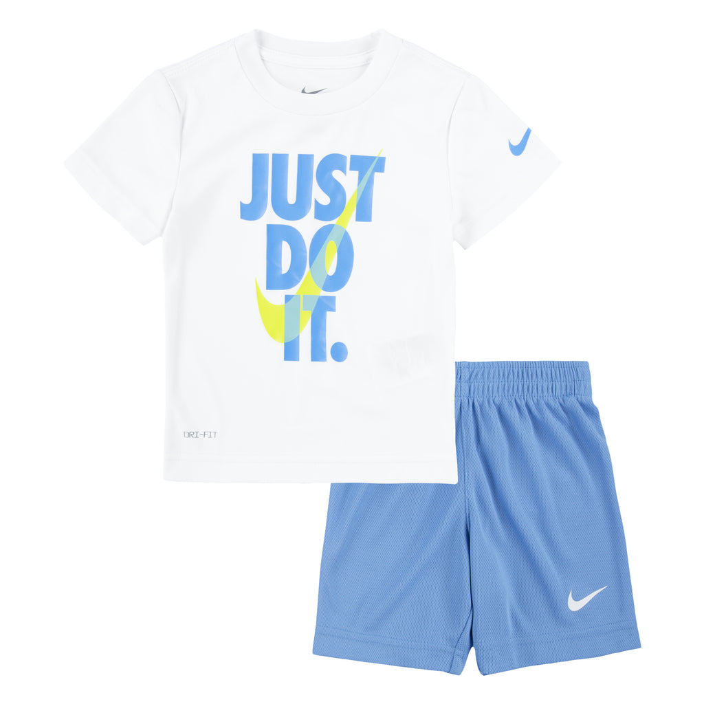 NIKE TODDLERS' DRI-FIT T-SHIRT & SHORTS SET (WHITE/BLUE SIZE 2T-4T)