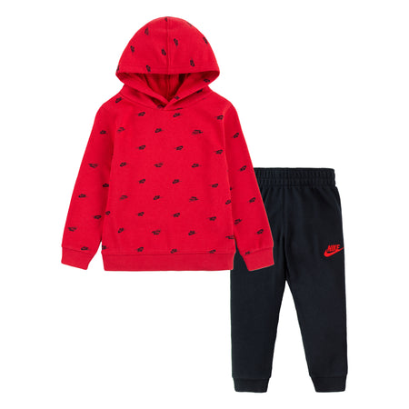 NIKE KIDS CLUB ALL OVER PRINT HOODIE & JOGGER SET (RED/BLACK SIZE 2T-4T)