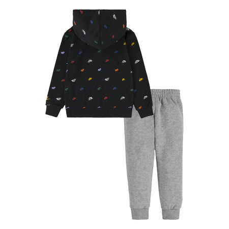 NIKE KIDS CLUB ALL OVER PRINT HOODIE & JOGGER SET (GREY/BLACK SIZE 2T-4T)