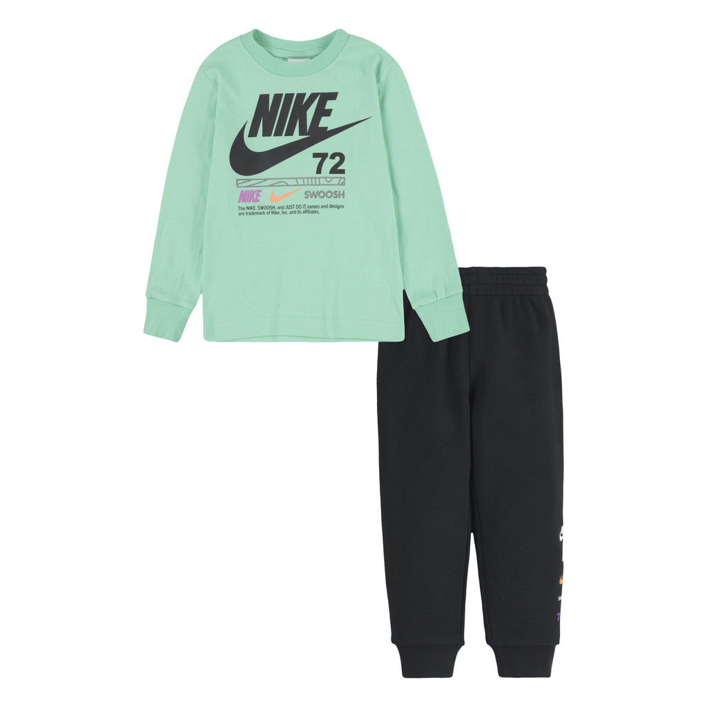 NIKE TODDLER ILLUMINATE LONG SLEEVE T-SHIRT & PANT SET (MINT/BLACK SIZE 2T-4T)