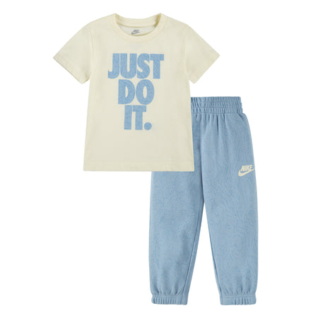 NIKE TODDLER JUST DO IT SHORT SLEEVE T-SHIRT & JOGGER SET (CREAM/BLUE SIZE 2T-4T)