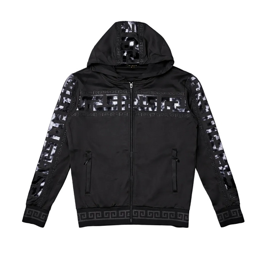 MEN'S EMBROIDERED ZIPPER HOODIE (BLACK)