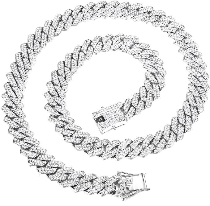 12MM ICED OUT SILVER CUBAN CHAINS (22 INCH)