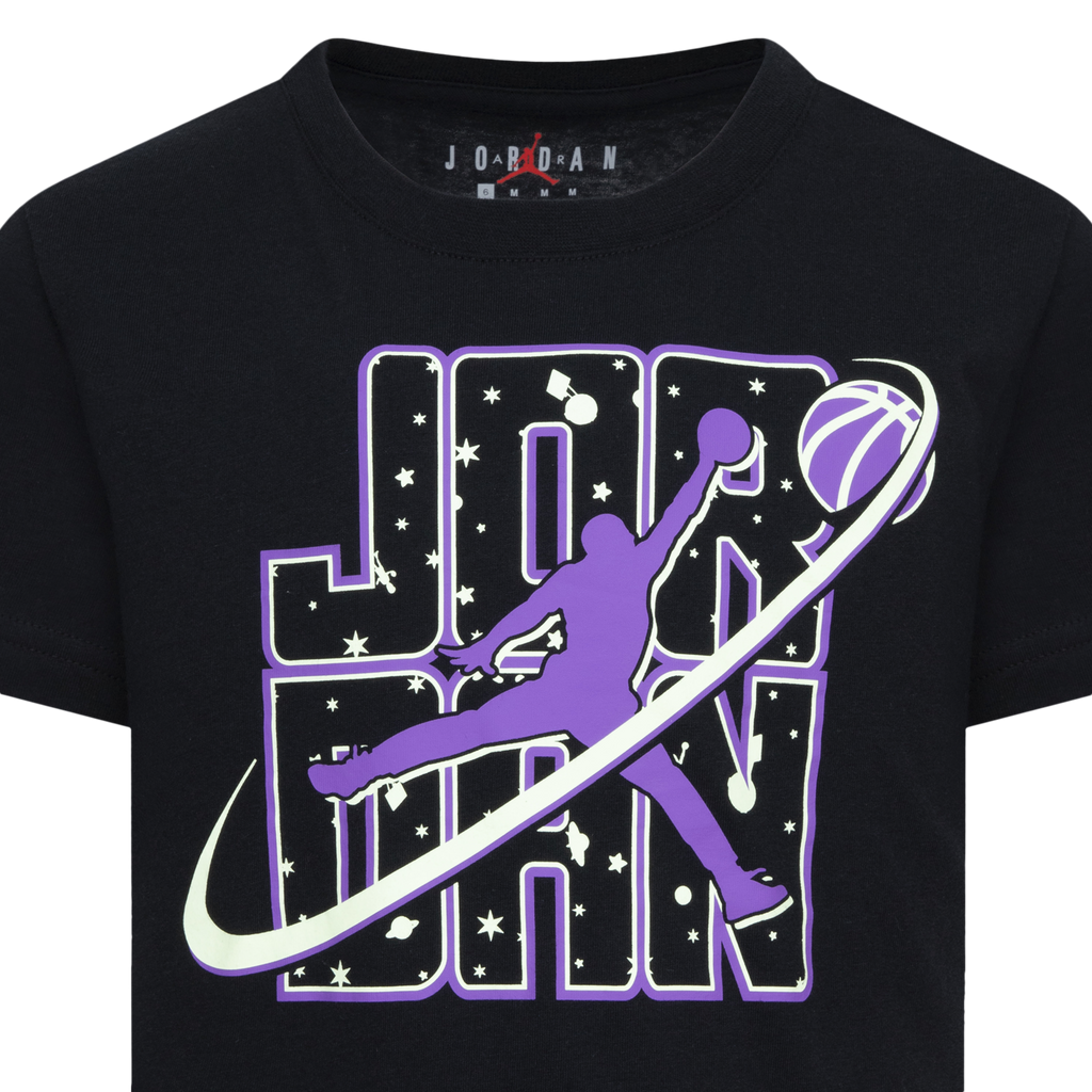 JORDAN KIDS FLIGHT GALAXY GLOW SHORT SLEEVE T-SHIRT (BLACK SIZE 4-7Y)