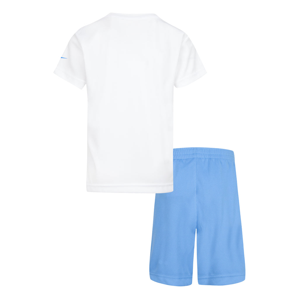 NIKE KIDS DRI-FIT T-SHIRT & SHORTS SET (WHITE/BLUE SIZE 4-7Y)