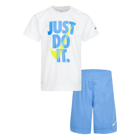 NIKE KIDS DRI-FIT T-SHIRT & SHORTS SET (WHITE/BLUE SIZE 4-7Y)