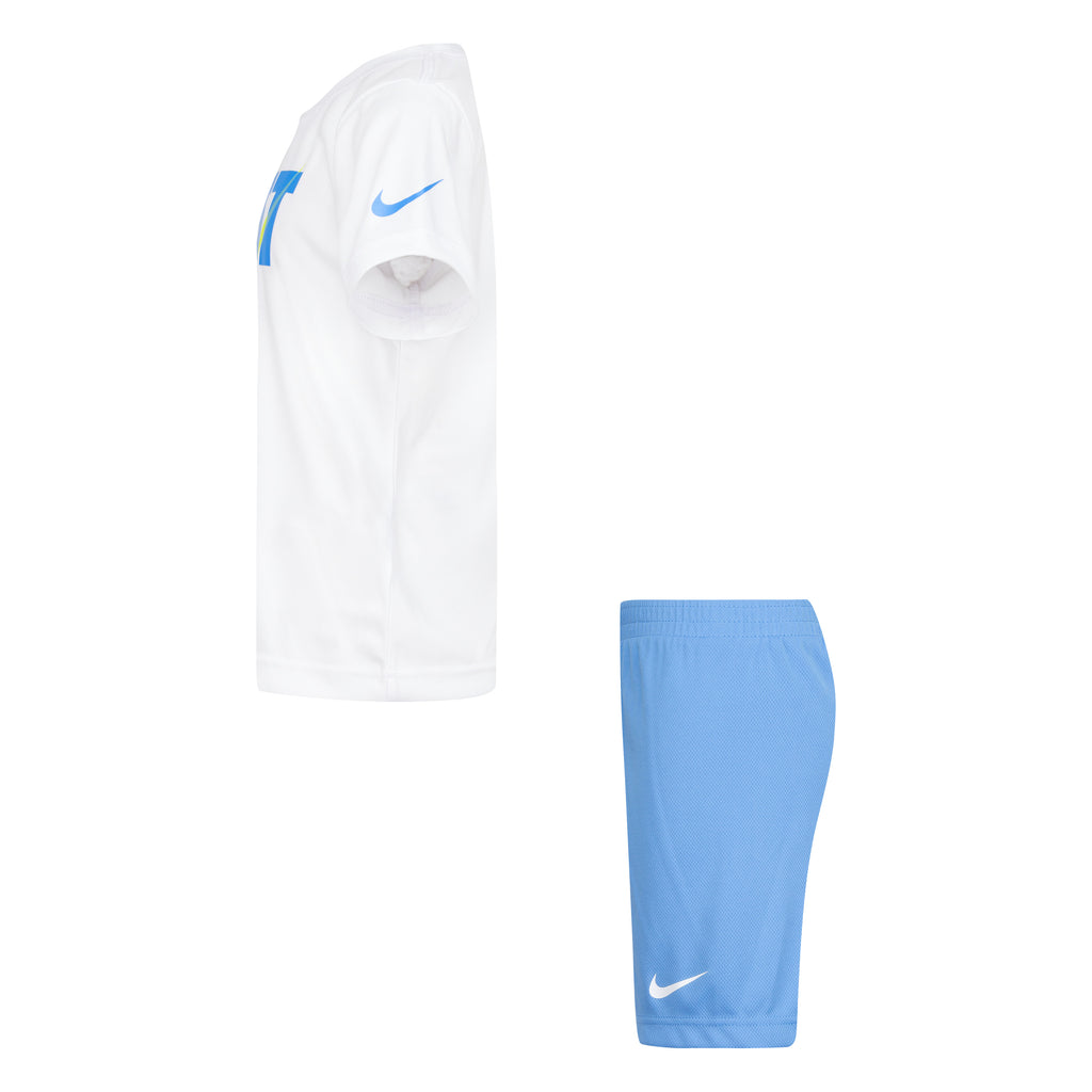 NIKE KIDS DRI-FIT T-SHIRT & SHORTS SET (WHITE/BLUE SIZE 4-7Y)