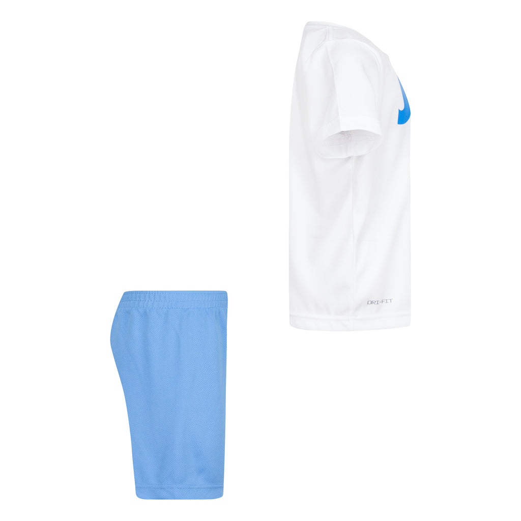 NIKE KIDS DRI-FIT T-SHIRT & SHORTS SET (WHITE/BLUE SIZE 4-7Y)