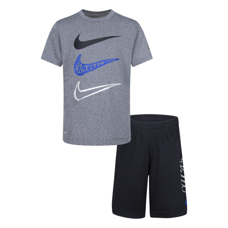 NIKE KIDS' DRI-FIT T-SHIRT AND SHORTS SET (GREY/BLACK SIZES 4Y-7Y)