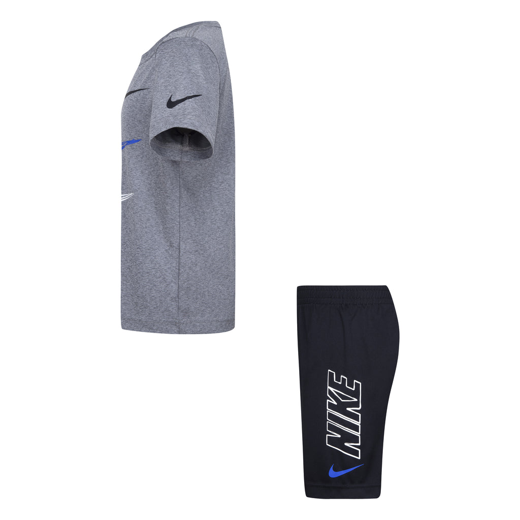 NIKE KIDS' DRI-FIT T-SHIRT AND SHORTS SET (GREY/BLACK SIZES 4Y-7Y)