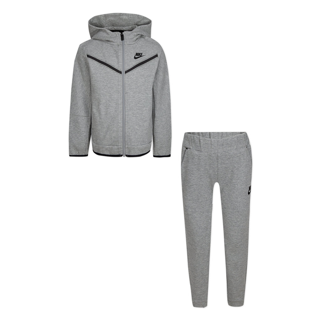 NIKE KIDS SPORTSWEAR TECH FLEECE ZIP HOODIE & PANTS SET (GREY)