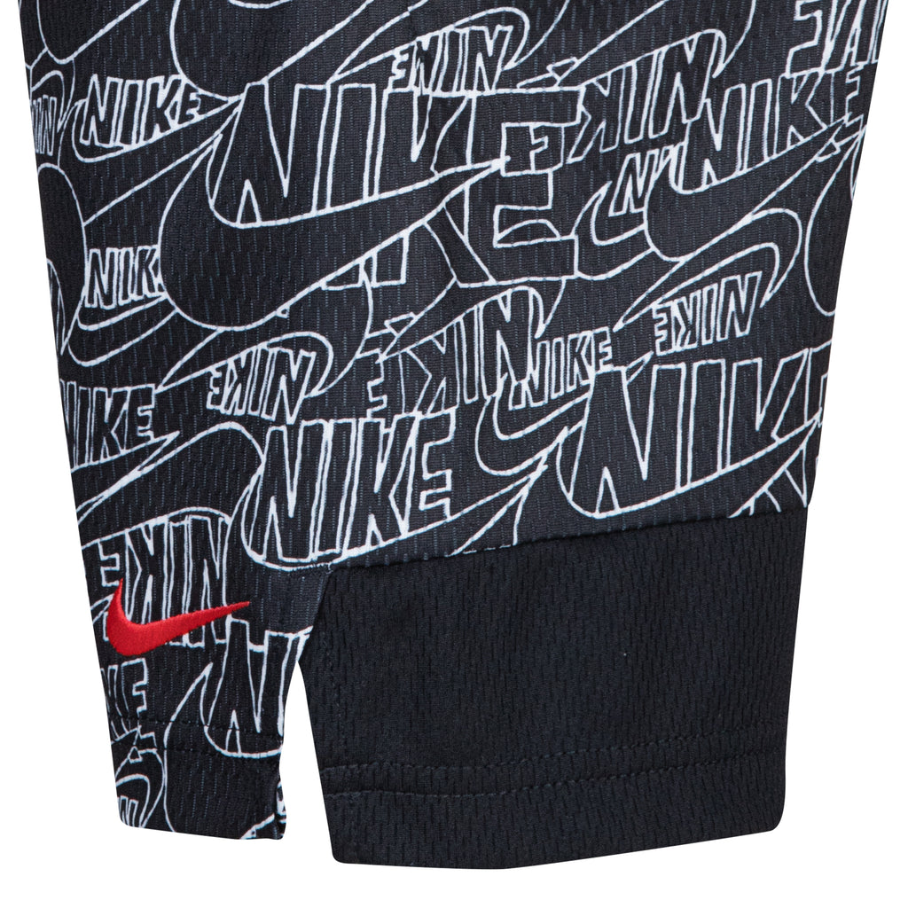 NIKE KIDS ALL-OVER PRINT DRI-FIT SHORTS (BLACK SIZE 4-7Y)