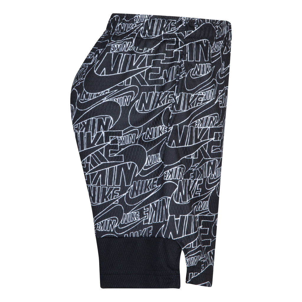 NIKE KIDS ALL-OVER PRINT DRI-FIT SHORTS (BLACK SIZE 4-7Y)