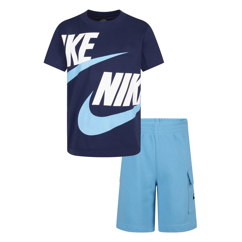 NIKE BOYS' HBR T-SHIRT AND FRENCH TERRY CARGO SHORTS SET (BLUE SIZES 4-7Y)