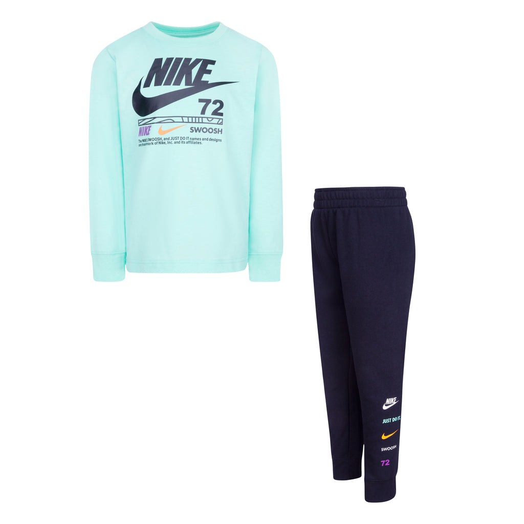 NIKE KIDS ILLUMINATE LONG SLEEVE T-SHIRT & PANT SET (MINT/BLACK SIZE 4-7Y)