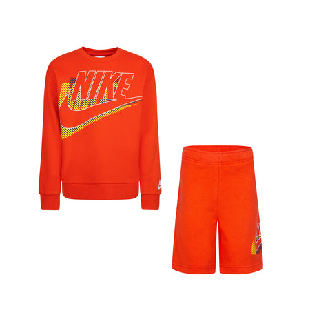 NIKE KIDS ACTIVE JOY FUTURA CREWNECK & SHORTS SET (ORANGE SIZE 4-7Y)