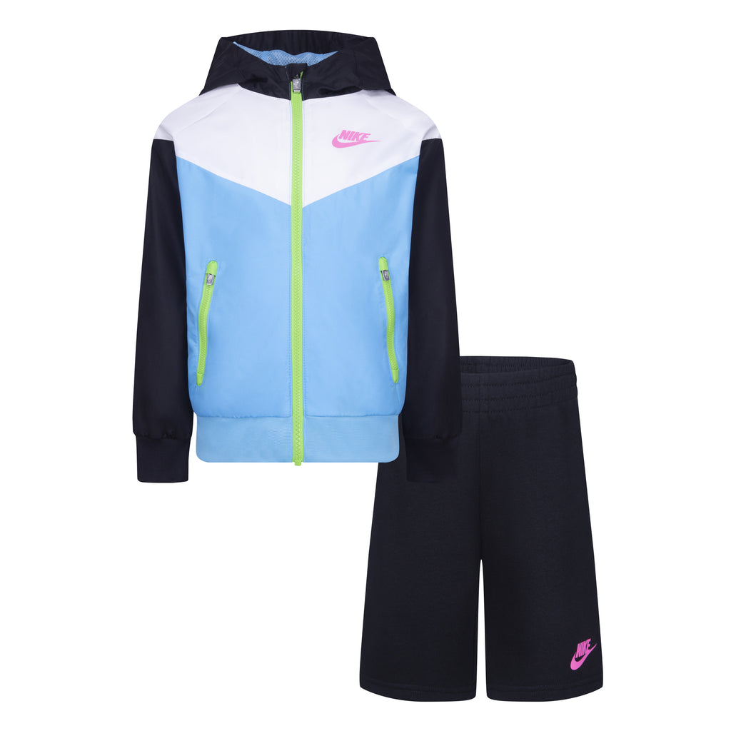 NIKE KIDS' WINDRUNNER JACKET & SHORTS SET (BLUE/BLACK SIZE 4-7Y)