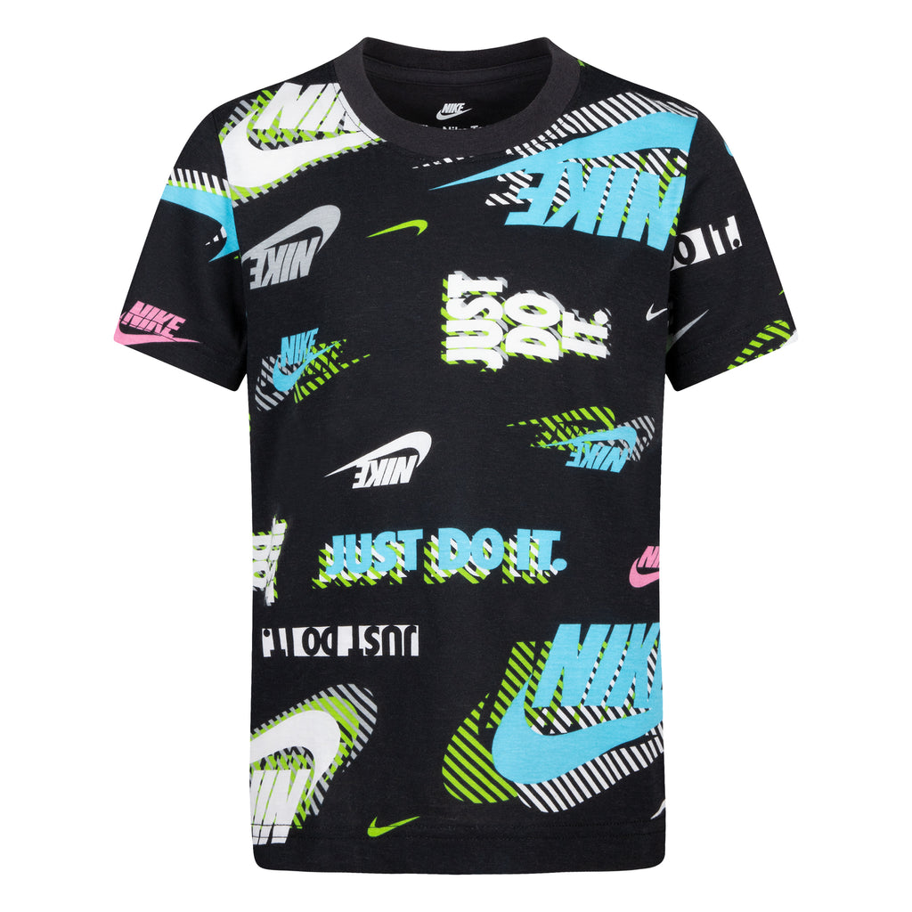 NIKE KIDS ACTIVE ALL OVER PRINT T-SHIRT (BLACK SIZE 4-7Y)