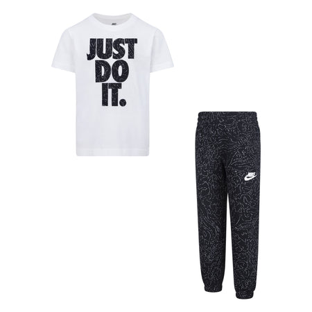 NIKE KIDS JUST DO IT SHORT SLEEVE T-SHIRT & JOGGER SET (WHITE/BLACK SIZE 4-7Y)