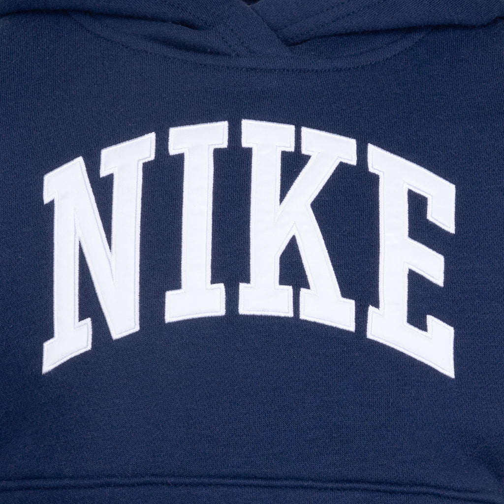 NIKE KIDS APPLIQUE FLEECE NAVY PULLOVER HOODIE (SIZE 4-7)