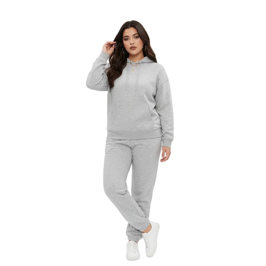 WOMEN LAZY PANTS OVERSIZED FLEECE TRACKSET (GREY)