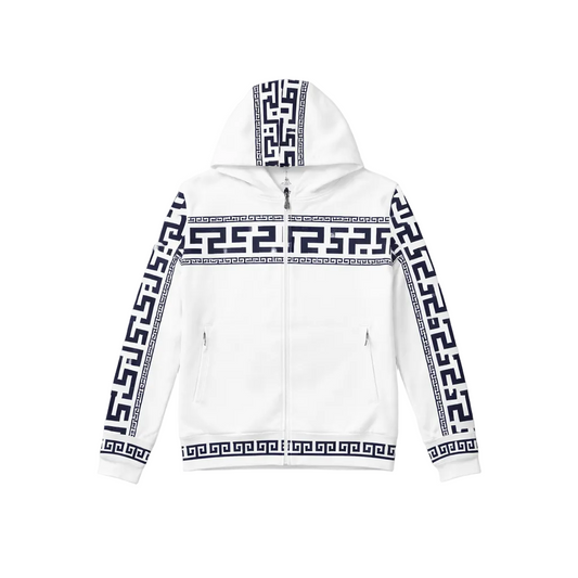 MEN'S EMBROIDERED ZIPPER HOODIE (WHITE)