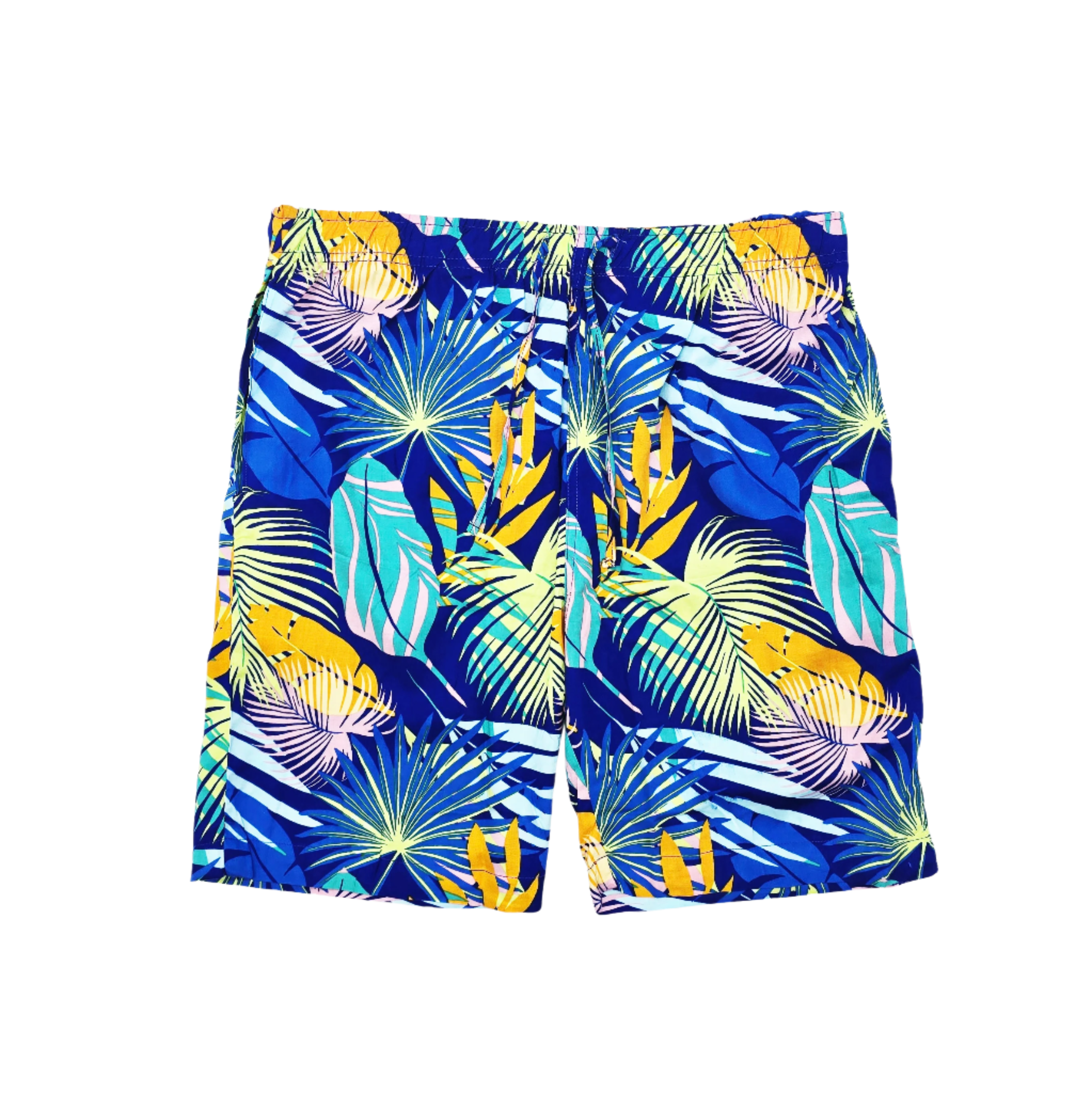 MEN'S COLOR CRAZE 2-PIECE BUTTON UP SHORT SLEEVES SHIRT & SHORTS SET (JUNGLE BLUE)