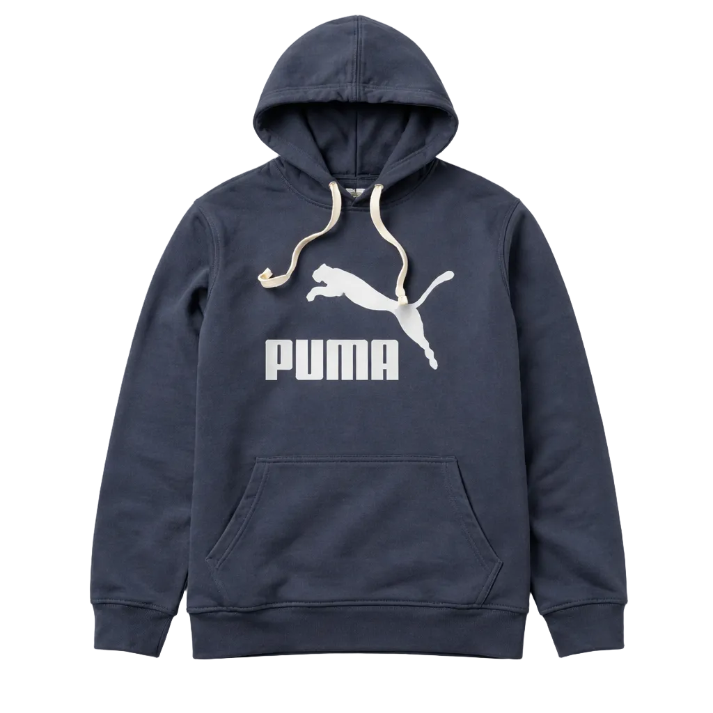 PUMA MEN'S LOGO PRINT FLEECE HOODIE (NAVY BLUE)