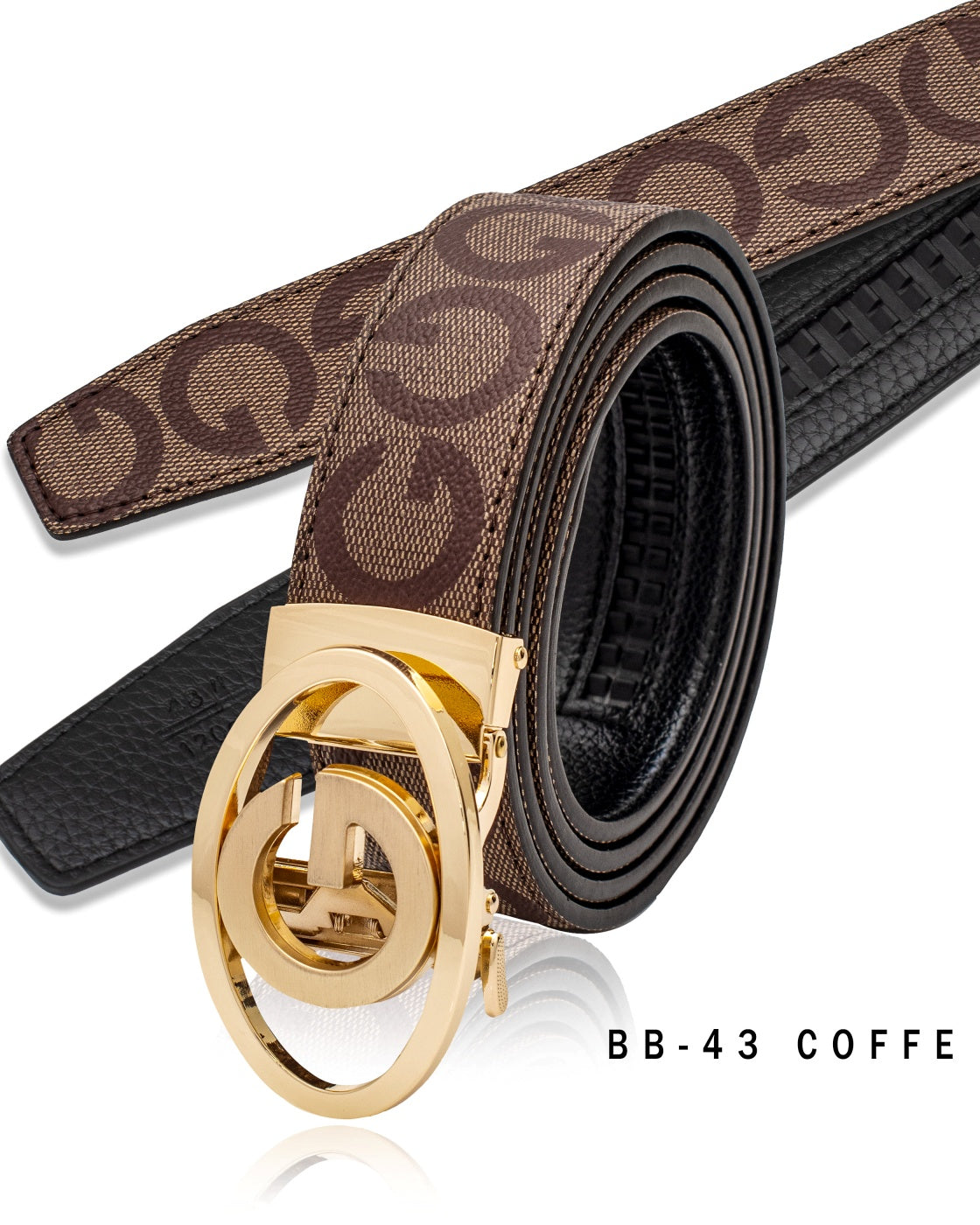 VIP COLLECTION MEN'S LEATHER DESIGNER BELT (GOLD/COFFEE BB-43)