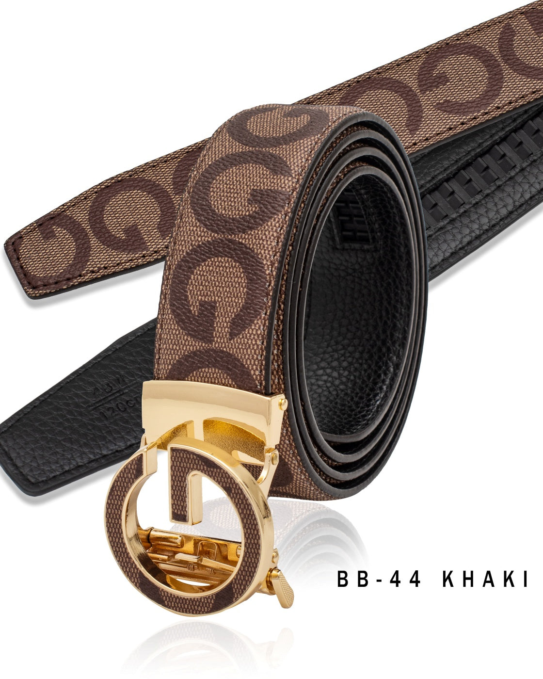 VIP COLLECTION MEN'S LEATHER DESIGNER BELT (GOLD/KHAKI BB-44)
