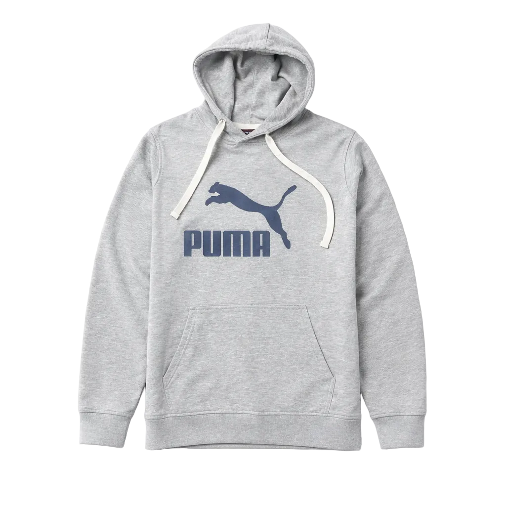 PUMA MEN'S LOGO PRINT FLEECE HOODIE (GREY)